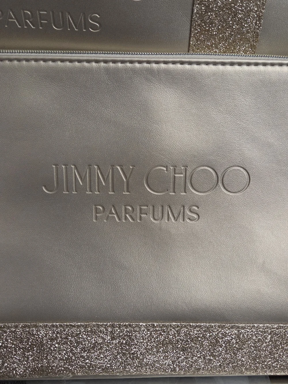 NWT Jimmy Choo Metallic Gold Tote with Glitter Strap and matching  Pouch